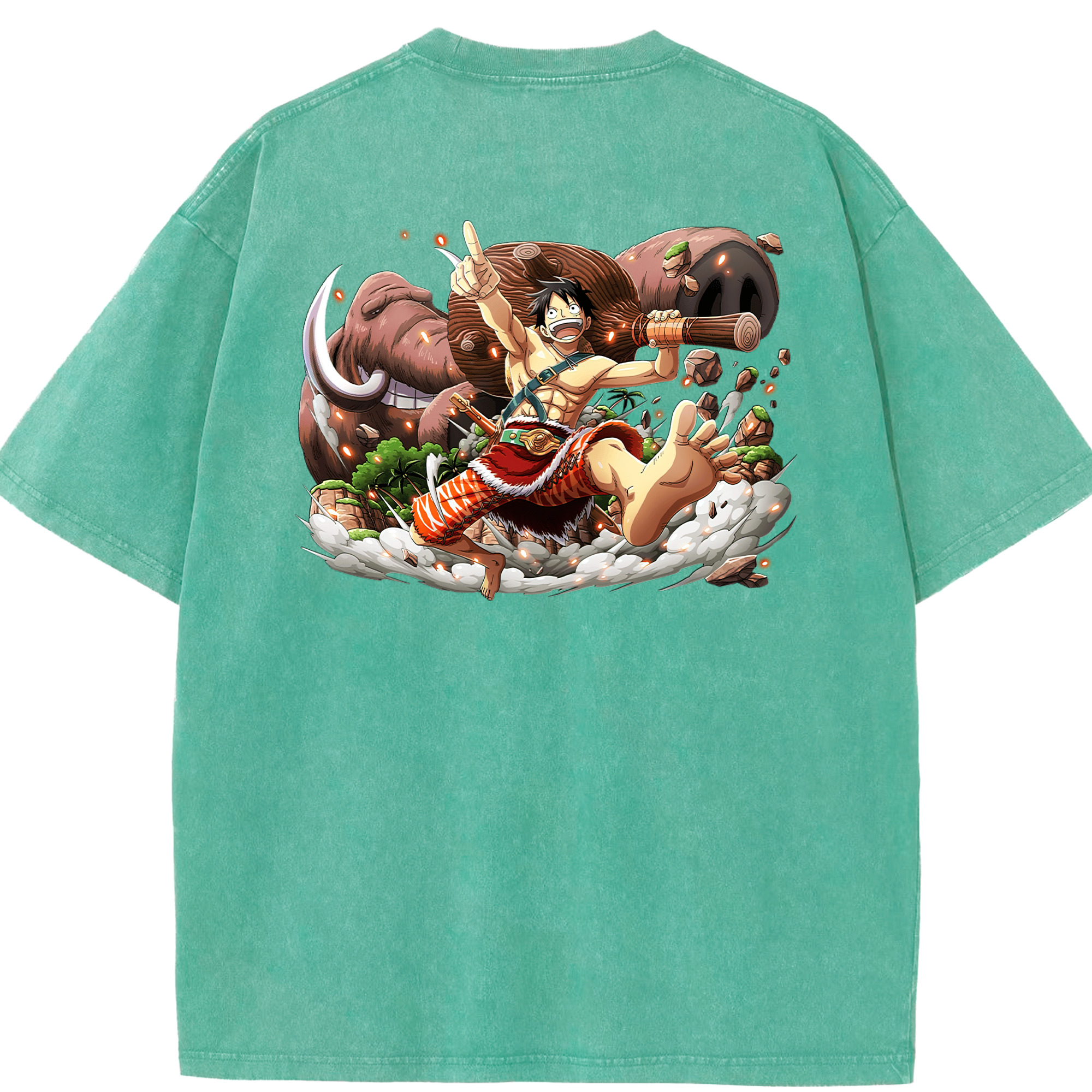 ワンピース モンキー・D・ルフィ ONE PIECE Monkey D. Luffy 綿100% ヴィンテージ風 半袖Tシャツ（背面プリント）